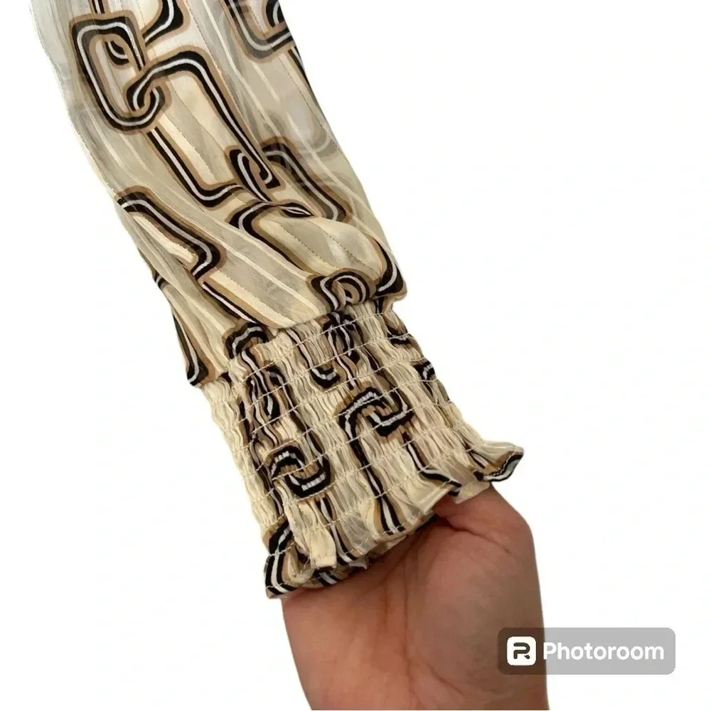 HAVER + BLAIR ivory/beige/black chain blouse size :XS - Picture 6 of 8